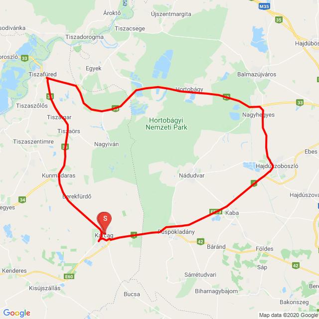 Name of route: Hortobágy Gozsi, Roli<br>Biker's name: Klajbár András<br>Start: 2020.04.07.<br>Distance: 148.204 km<br>Average speed: 94 km/h<br> Hortobágy Gozsi, Roli