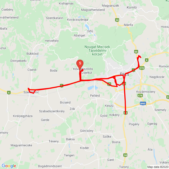 Name of route: 20200407_161036<br>Biker's name: Árpád Varga<br>Start: 2020.04.07.<br>Distance: 104.722 km<br>Average speed: 58 km/h<br> 20200407_161036