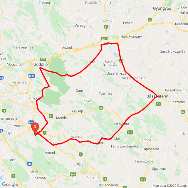 Nom du voyage: 20200424_135658<br>Motard: Gábor Varga<br>Départ: 2020.04.24.<br>Distance: 151.178 km<br>Vitesse moyenne: 61 km/h<br> 20200424_135658