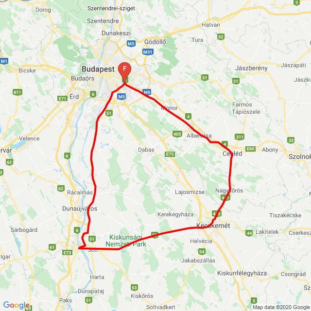 Name der Route: 20200426 Cegléd-Dunaföldvár<br>Motorfahrer: Milán Magyari<br>Abfahrt: 2020.04.26.<br>Distanz: 217.227 km<br>Durchschnittsgeschwindigkeit: 54 km/h<br> 20200426 Cegléd-Dunaföldvár