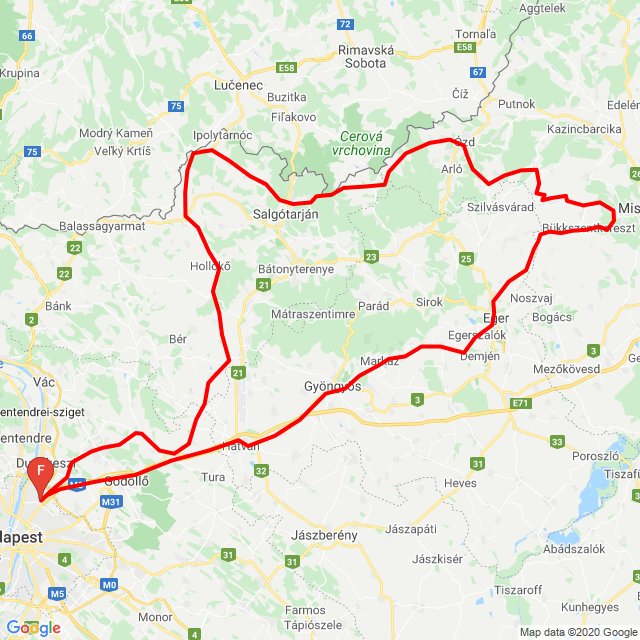 Name der Route: 20200426 Bp-Miskolc-Lillafüred-Ózd-Cered-Hollókő-Bp<br>Motorfahrer: Könyves Zoltán<br>Abfahrt: 2020.04.26.<br>Distanz: 436.257 km<br>Durchschnittsgeschwindigkeit: 72 km/h<br> 20200426 Bp-Miskolc-Lillafüred-Ózd-Cered-Hollókő-Bp