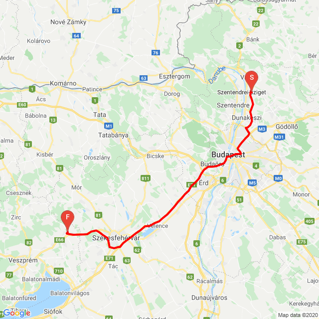 Name of route: Sződliget- Várpalota<br>Biker's name: weasels<br>Start: 2020.05.17.<br>Distance: 128.016 km<br>Average speed: 101 km/h<br> Sződliget- Várpalota