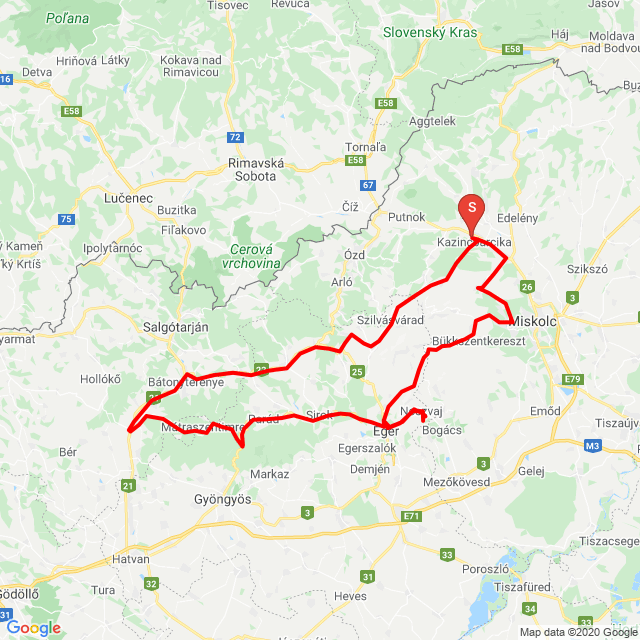 Name of route: Bíborhere + Noszvaji barlangok<br>Biker's name: Budanecz István<br>Start: 2020.05.23.<br>Distance: 316.866 km<br>Average speed: 63 km/h<br> Bíborhere + Noszvaji barlangok