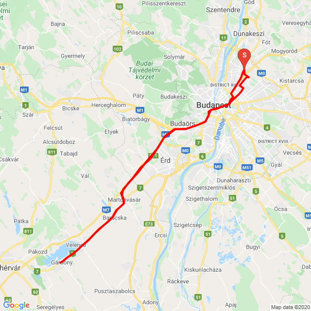 Nome della gita: 20200526 Bp-Gárdony-Bp<br>Motorista: Könyves Zoltán<br>Partenza: 2020.05.26.<br>Distanza: 131.948 km<br>Velocità media: 69 km/h<br> 20200526 Bp-Gárdony-Bp