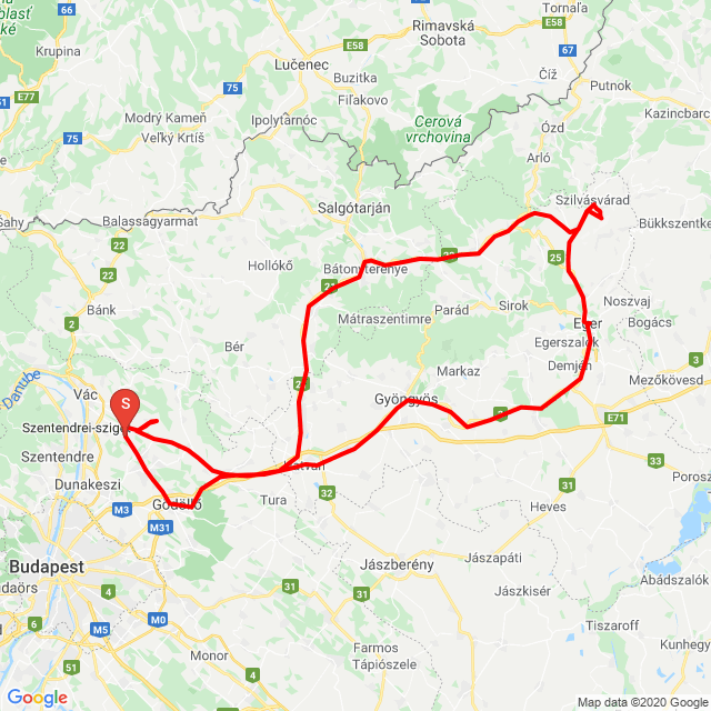 Nom du voyage: 20200606 Szalajka völgy, Eger<br>Motard: János Gyökeri Pütye<br>Départ: 2020.06.06.<br>Distance: 298.337 km<br>Vitesse moyenne: 64 km/h<br> 20200606 Szalajka völgy, Eger