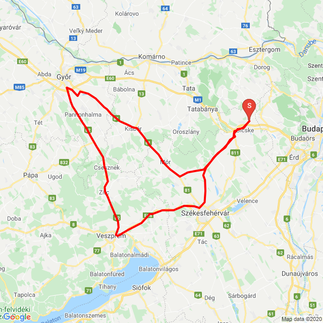 Nom du voyage: Győr-Veszprém<br>Motard: Péntek Csaba<br>Départ: 2020.06.06.<br>Distance: 267.056 km<br>Vitesse moyenne: 82 km/h<br> Győr-Veszprém