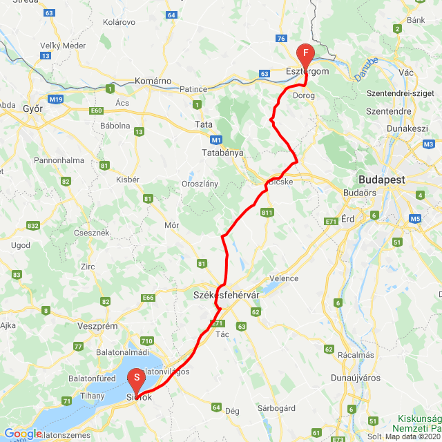 Nome della gita: Tájékozódási Esztergomig<br>Motorista: Mecseki Tamás<br>Partenza: 2020.07.24.<br>Distanza: 134.837 km<br>Velocità media: 71 km/h<br> Tájékozódási Esztergomig