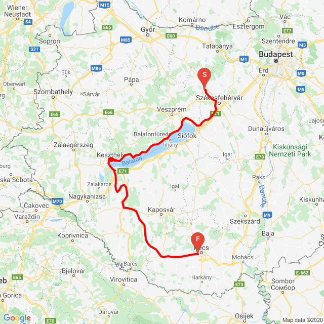 Name of route: bodajk pécs<br>Biker's name: Borissza Gyula<br>Start: 2020.08.04.<br>Distance: 322.867 km<br>Average speed: 56 km/h<br> bodajk pécs