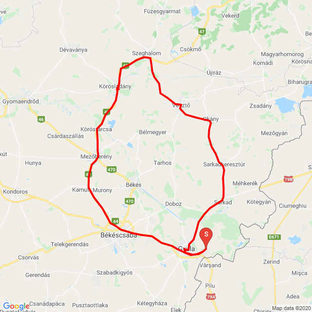 Name of route: 20200825_192130<br>Biker's name: Lajos Szilágyi<br>Start: 2020.08.25.<br>Distance: 133.243 km<br>Average speed: 66 km/h<br> 20200825_192130