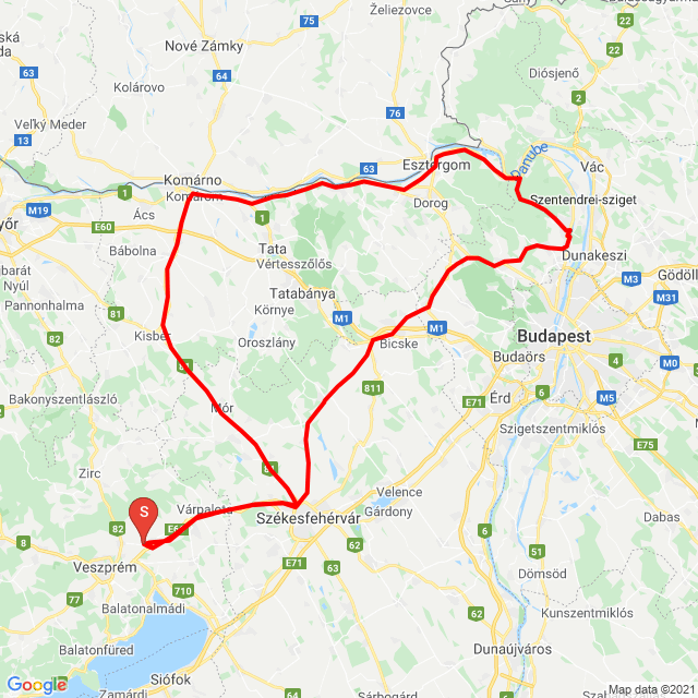 Nome della gita: 20210605 Szentendre<br>Motorista: Laca<br>Partenza: 2021.06.05.<br>Distanza: 337.625 km<br>Velocità media: 69 km/h<br> 20210605 Szentendre