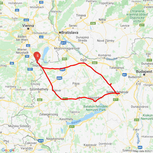 Nom du voyage: 20210612_Sopron Csókakő Fehérvág Sárvár Sopron<br>Motard: Hedge<br>Départ: 2021.06.12.<br>Distance: 378.817 km<br>Vitesse moyenne: 68 km/h<br> 20210612_Sopron Csókakő Fehérvág Sárvár Sopron