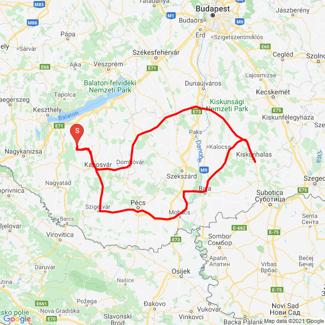 Nom du voyage: 20210612_054348<br>Motard: Milinte Anikó<br>Départ: 2021.06.12.<br>Distance: 491.198 km<br>Vitesse moyenne: 65 km/h<br> 20210612_054348