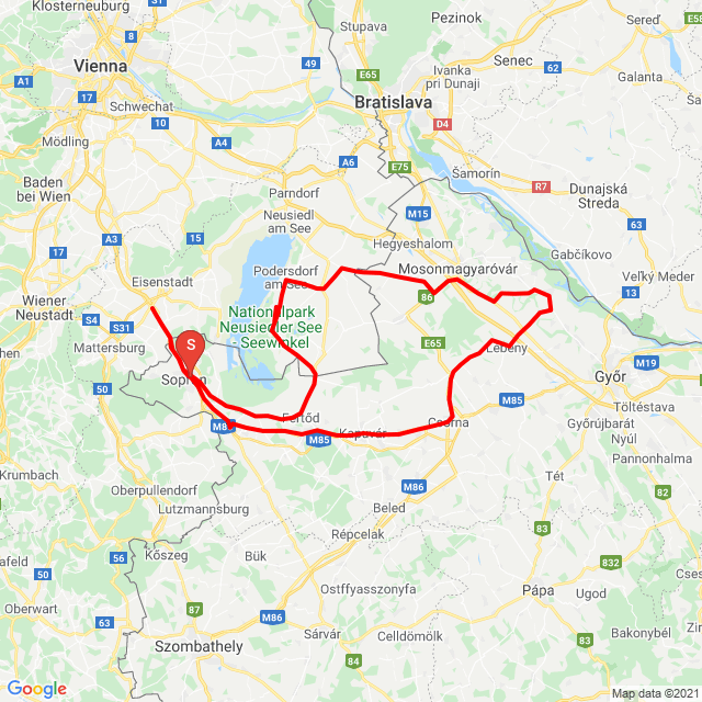 Name der Route: Zemplén+Sopron 2021.07.18<br>Motorfahrer: Varga István<br>Abfahrt: 2021.07.18.<br>Distanz: 244.811 km<br>Durchschnittsgeschwindigkeit: 58 km/h<br> Zemplén+Sopron 2021.07.18