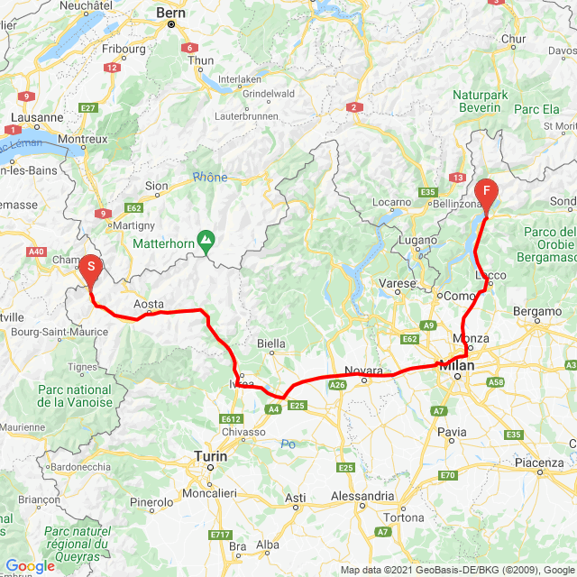 Name of route: 20210803 Courmayeur (Mont Blanc) - Colico (Como lake) <br>Biker's name: D. Péter<br>Start: 2021.08.03.<br>Distance: 287.521 km<br>Average speed: 98 km/h<br> 20210803 Courmayeur (Mont Blanc) - Colico (Como lake)