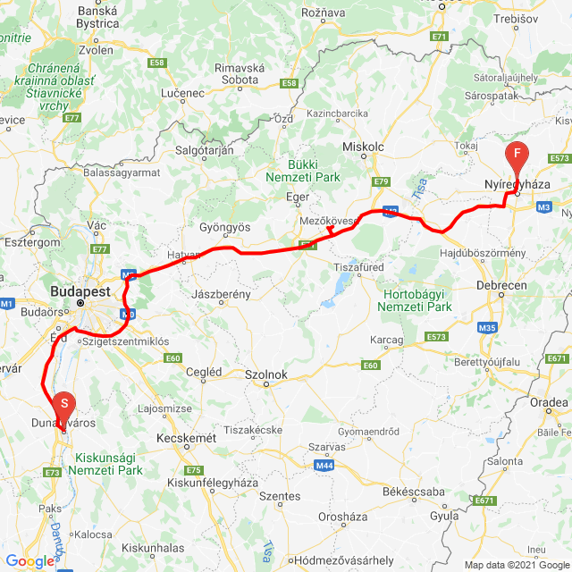 Nom du voyage: 21-02-Nyíregyháza<br>Motard: Dienes László<br>Départ: 2021.08.02.<br>Distance: 336.739 km<br>Vitesse moyenne: 83 km/h<br> 21-02-Nyíregyháza