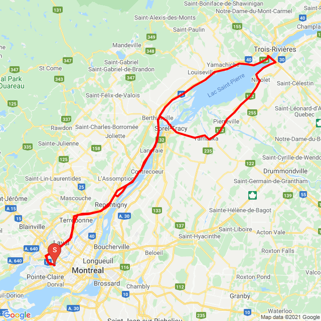 Name of route: AML trois Riviers<br>Biker's name: Bob F<br>Start: 2021.09.22.<br>Distance: 327.849 km<br>Average speed: 65 km/h<br> AML trois Riviers