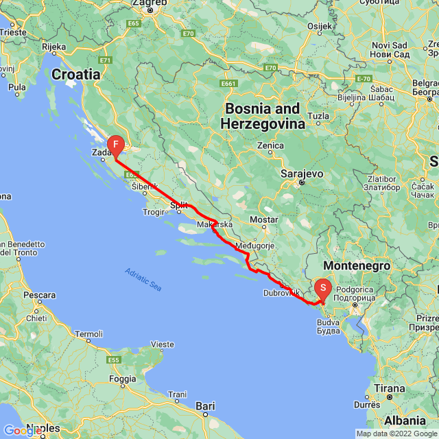 Útvonal neve: Kotor-Sukosan<br>Motoros: Antal Péter<br>Indulás: 2022.09.10.<br>Távolság: 397.404 km<br>Átlagsebesség: 88 km/h<br> Kotor-Sukosan