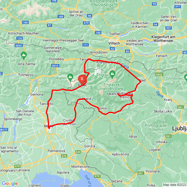 Útvonal neve: udine, bohinj es bled<br>Motoros: Köles Mihály<br>Indulás: 2022.09.11.<br>Távolság: 294.645 km<br>Átlagsebesség: 48 km/h<br> udine, bohinj es bled