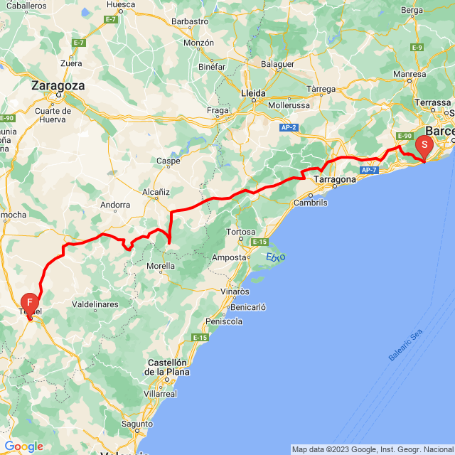 Nome della gita: 20230228_100316barcelona teruel<br>Motorista: Gal Jancsika<br>Partenza: 2023.02.28.<br>Distanza: 428.057 km<br>Velocità media: 81 km/h<br> 20230228_100316barcelona teruel
