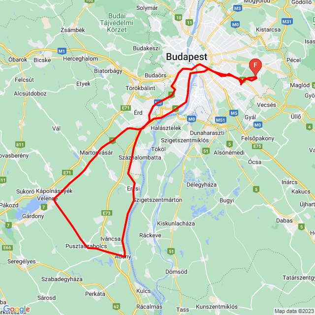 Name of route: Megàlló étterem <br>Biker's name: Abszolon Gábor<br>Start: 2023.05.27.<br>Distance: 146.655 km<br>Average speed: 50 km/h<br> Megàlló étterem