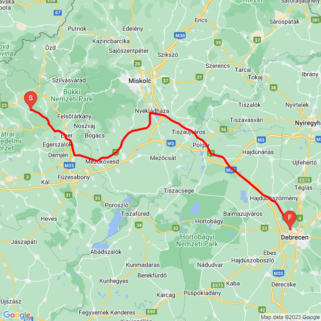 Nome della gita: Bükkszék haza Tibi<br>Motorista: Laci<br>Partenza: 2023.07.18.<br>Distanza: 156.672 km<br>Velocità media: 85 km/h<br> Bükkszék haza Tibi
