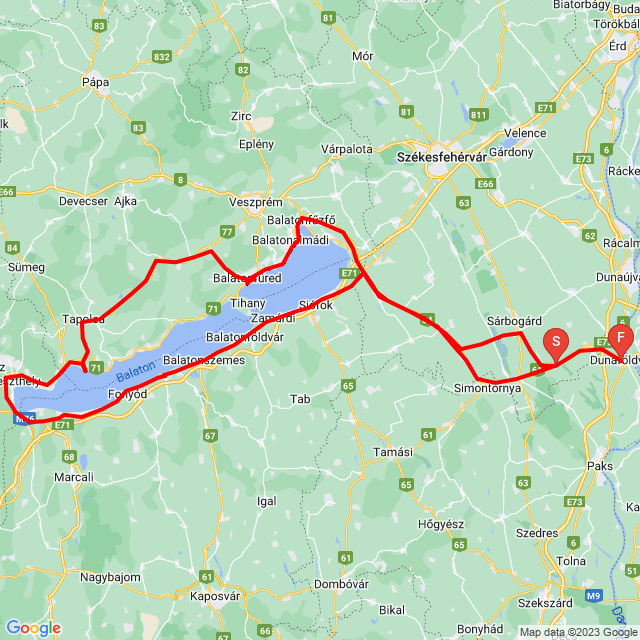 Útvonal neve: balcsikör<br>Motoros: Alex Horváth<br>Indulás: 2023.08.20.<br>Távolság: 356.58 km<br>Átlagsebesség: 62 km/h<br> balcsikör