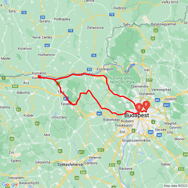 Nom du voyage: Bajna, Tata, Komárom <br>Motard: Tajti Kornél<br>Départ: 2023.09.11.<br>Distance: 204.715 km<br>Vitesse moyenne: 56 km/h<br> Bajna, Tata, Komárom