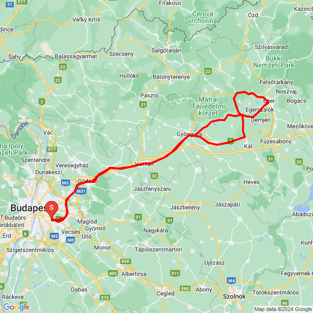 Nom du voyage: Eger<br>Motard: Födemesi Péter<br>Départ: 2023.10.07.<br>Distance: 279.493 km<br>Vitesse moyenne: 55 km/h<br> Eger