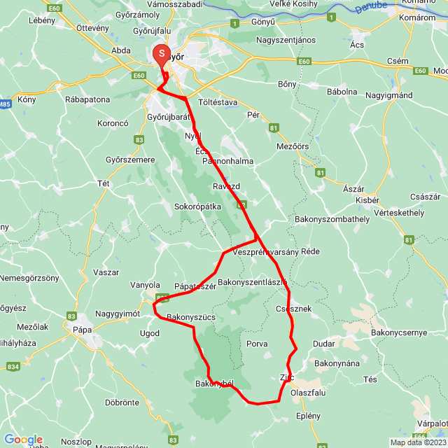 Name of route: Bakonybél Balázzsal ! <br>Biker's name: Bognár Gyula<br>Start: 2023.10.12.<br>Distance: 146.909 km<br>Average speed: 77 km/h<br> Bakonybél Balázzsal !
