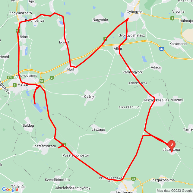 Nome della gita: 20231126_113949 - Kis havazós túra<br>Motorista: Molnár Zoltán<br>Partenza: 2023.11.26.<br>Distanza: 123.428 km<br>Velocità media: 64 km/h<br> 20231126_113949 - Kis havazós túra