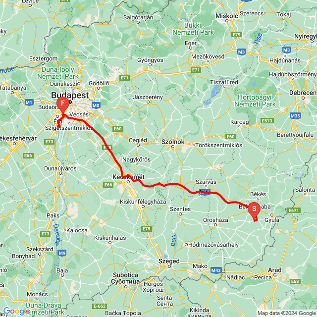 Name of route: 20240330_szabadkígyós<br>Biker's name: Gerédi Anita<br>Start: 2024.03.30.<br>Distance: 258 km<br>Average speed: 97 km/h<br> 20240330_szabadkígyós