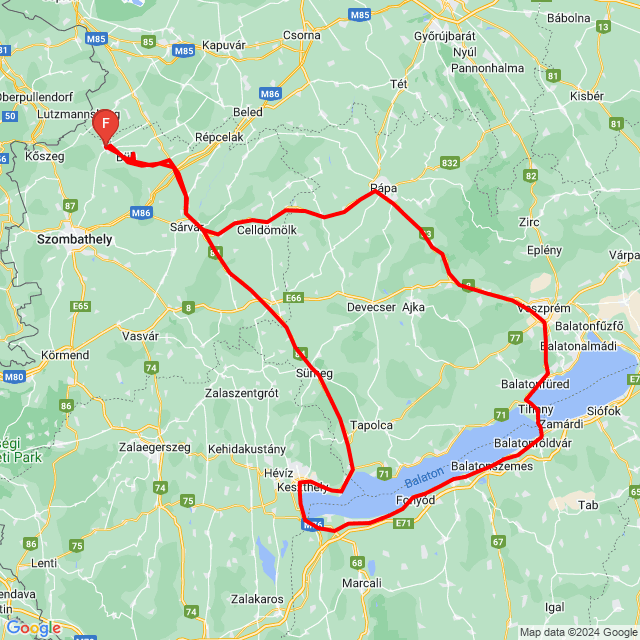 Nom du voyage: 20240413_111131<br>Motard: Balázs Németh<br>Départ: 2024.04.13.<br>Distance: 331.965 km<br>Vitesse moyenne: 78 km/h<br> 20240413_111131
