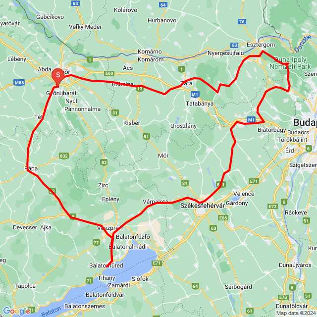 Nom du voyage: V8 csapatás<br>Motard: kisteso<br>Départ: 2024.04.13.<br>Distance: 398.425 km<br>Vitesse moyenne: 69 km/h<br> V8 csapatás