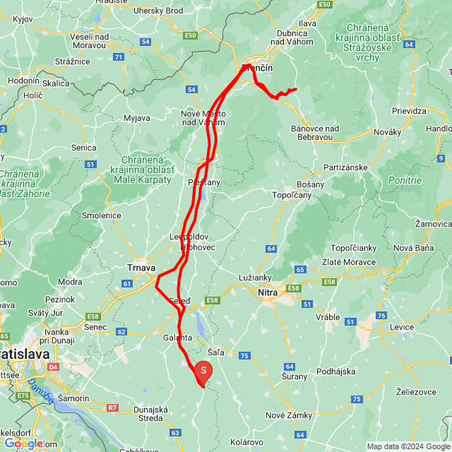 Nom du voyage: 20240413_085958 Neporadza<br>Motard: Zsolt<br>Départ: 2024.04.13.<br>Distance: 259.564 km<br>Vitesse moyenne: 66 km/h<br> 20240413_085958 Neporadza