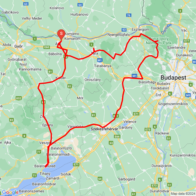 Nom du voyage: 20240413 V8 R5 túra <br>Motard: Faragó László<br>Départ: 2024.04.13.<br>Distance: 390.473 km<br>Vitesse moyenne: 67 km/h<br> 20240413 V8 R5 túra