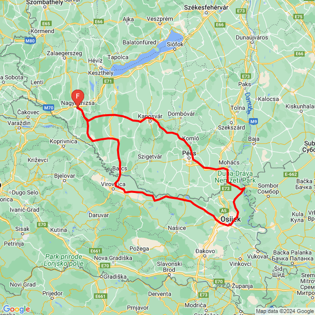 Name of route: Majdnem ettem harcsapaprikást<br>Biker's name: Unger István<br>Start: 2024.05.11.<br>Distance: 471.891 km<br>Average speed: 70 km/h<br> Majdnem ettem harcsapaprikást