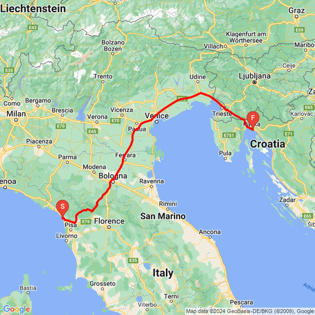 Name of route: Viareggio-Rijeka<br>Biker's name: Schnell Balint<br>Start: 2024.05.11.<br>Distance: 553.594 km<br>Average speed: 90 km/h<br> Viareggio-Rijeka