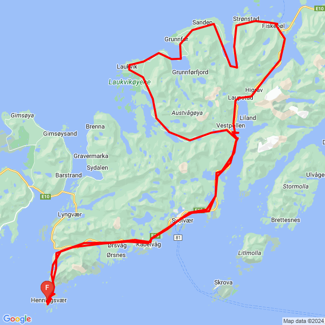 Nom du voyage: 20240627_Tour-Nord-Lofoten<br>Motard: bikerrene<br>Départ: 2024.06.27.<br>Distance: 150.938 km<br>Vitesse moyenne: 47 km/h<br> 20240627_Tour-Nord-Lofoten