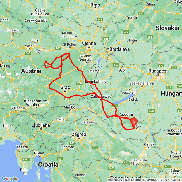 Name of route: 2024 Ausztria TCSZS túra Motorral<br>Biker's name: Jávorka Zsolt<br>Start: 2024.06.28.<br>Distance: 1317.06 km<br>Average speed: 75 km/h<br> 2024 Ausztria TCSZS túra Motorral
