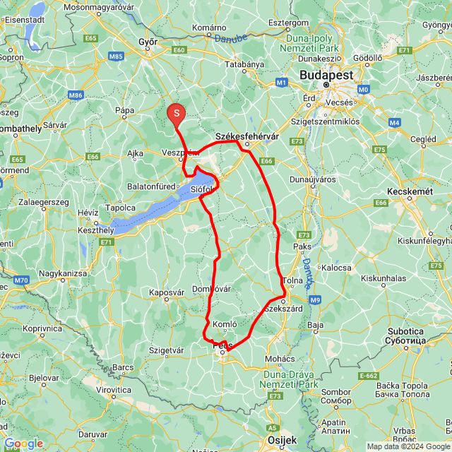 Name der Route: 20240715_070014<br>Motorfahrer: Moór Dániel<br>Abfahrt: 2024.07.15.<br>Distanz: 406.389 km<br>Durchschnittsgeschwindigkeit: 72 km/h<br> 20240715_070014