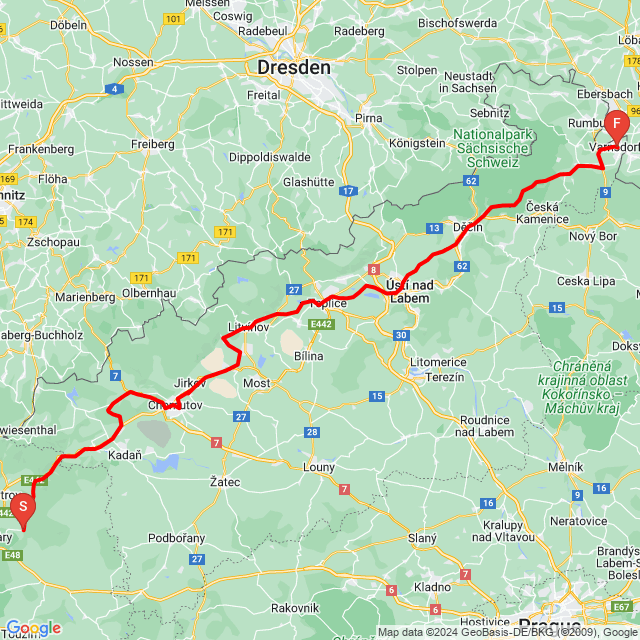 Name der Route: 4. den: Kyselka - Varnsdorf <br>Motorfahrer: Ludo<br>Abfahrt: 2024.07.15.<br>Distanz: 205.946 km<br>Durchschnittsgeschwindigkeit: 39 km/h<br> 4. den: Kyselka - Varnsdorf