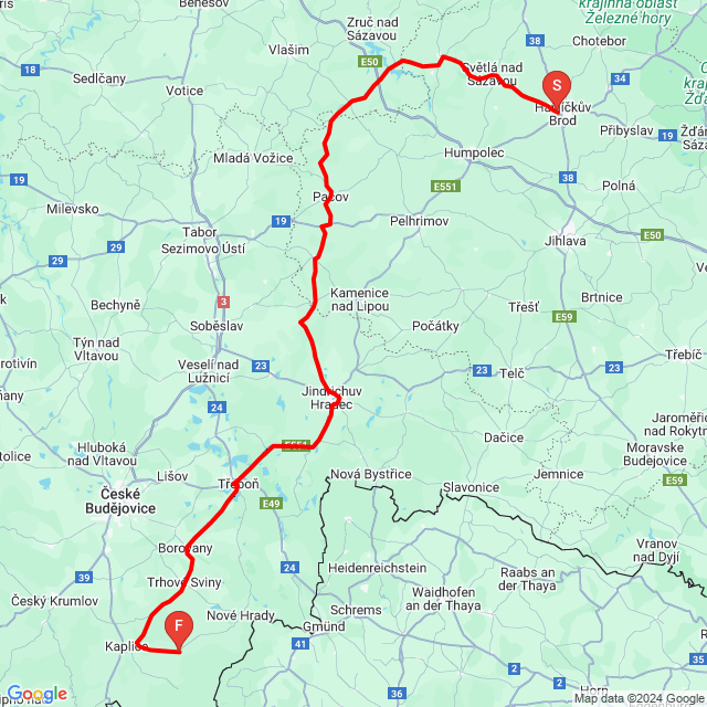 Nom du voyage: 20240908_132409<br>Motard: Milan Bohuslav<br>Départ: 2024.09.08.<br>Distance: 197.013 km<br>Vitesse moyenne: 76 km/h<br> 20240908_132409