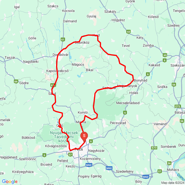 Útvonal neve: Pécs Gunaras Orfű Pécs<br>Motoros: Arató Ernő<br>Indulás: 2024.09.27.<br>Távolság: 147.781 km<br>Átlagsebesség: 57 km/h<br> Pécs Gunaras Orfű Pécs
