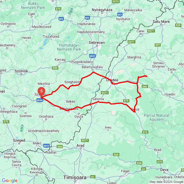 Útvonal neve: 20240927_Román kör <br>Motoros: Gábor Kiss<br>Indulás: 2024.09.27.<br>Távolság: 464.099 km<br>Átlagsebesség: 71 km/h<br> 20240927_Román kör