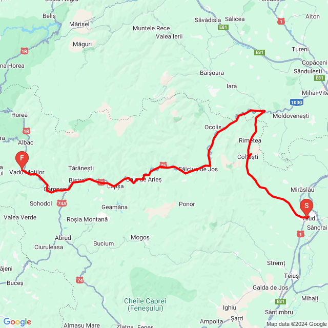 Útvonal neve: Cabana Loredana 1.<br>Motoros: József Medgyesi<br>Indulás: 2024.09.27.<br>Távolság: 110.521 km<br>Átlagsebesség: 54 km/h<br> Cabana Loredana 1.