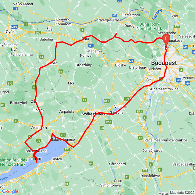 Nome della gita: 20160403_Budapest-Tihany<br>Motorista: Elbert Attila<br>Partenza: 2016.04.03.<br>Distanza: 389.93 km<br>Velocità media: 64 km/h<br> 20160403_Budapest-Tihany