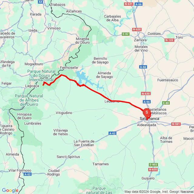 Nome della gita: 03/11/2024. Ruta a los Arribes del Duero. Juanjo, Julián y yo.<br>Motorista: José Luis<br>Partenza: 2024.11.03.<br>Distanza: 221.473 km<br>Velocità media: 70 km/h<br> 03/11/2024. Ruta a los Arribes del Duero. Juanjo, Julián y yo.