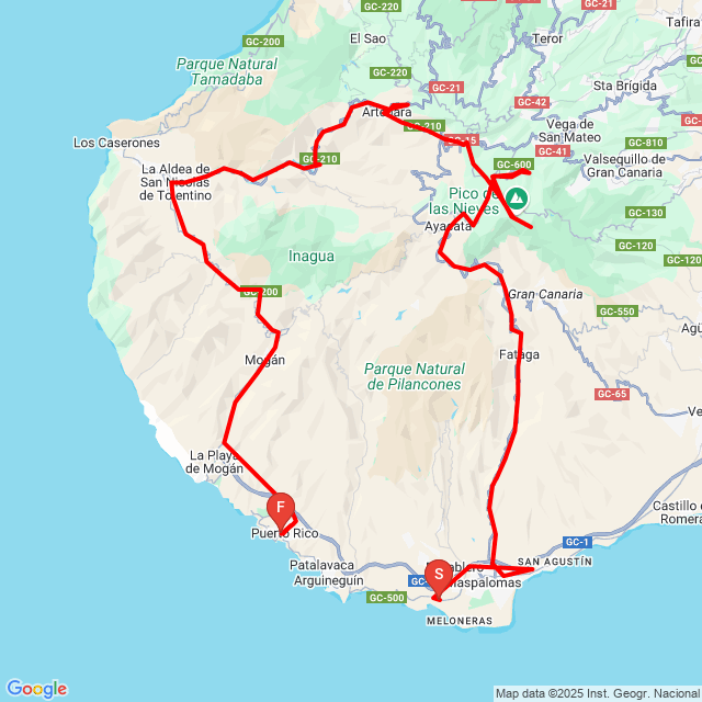 Name of route: Gran Canaria 1 nap <br>Biker's name: Pénzes Alex<br>Start: 2025.03.19.<br>Distance: 170.232 km<br>Average speed: 42 km/h<br> Gran Canaria 1 nap