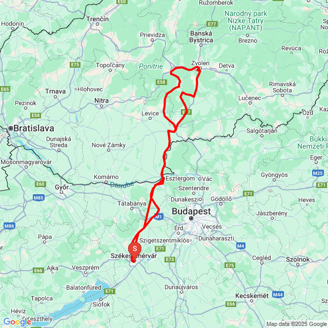 Nom du voyage: 20250502_085922<br>Motard: Schweitzer Gábor<br>Départ: 2025.05.02.<br>Distance: 431.724 km<br>Vitesse moyenne: 72 km/h<br> 20250502_085922