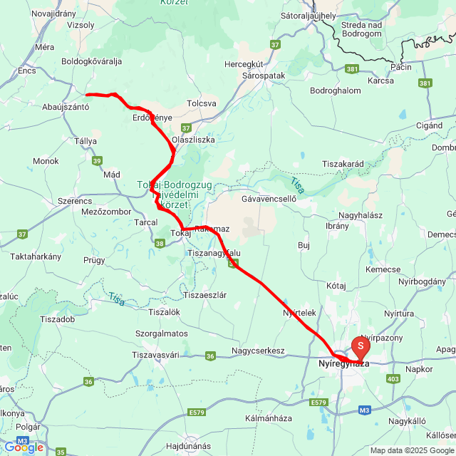 Nom du voyage: 20250502_153105<br>Motard: Győri Krisztián<br>Départ: 2025.05.02.<br>Distance: 135.976 km<br>Vitesse moyenne: 60 km/h<br> 20250502_153105